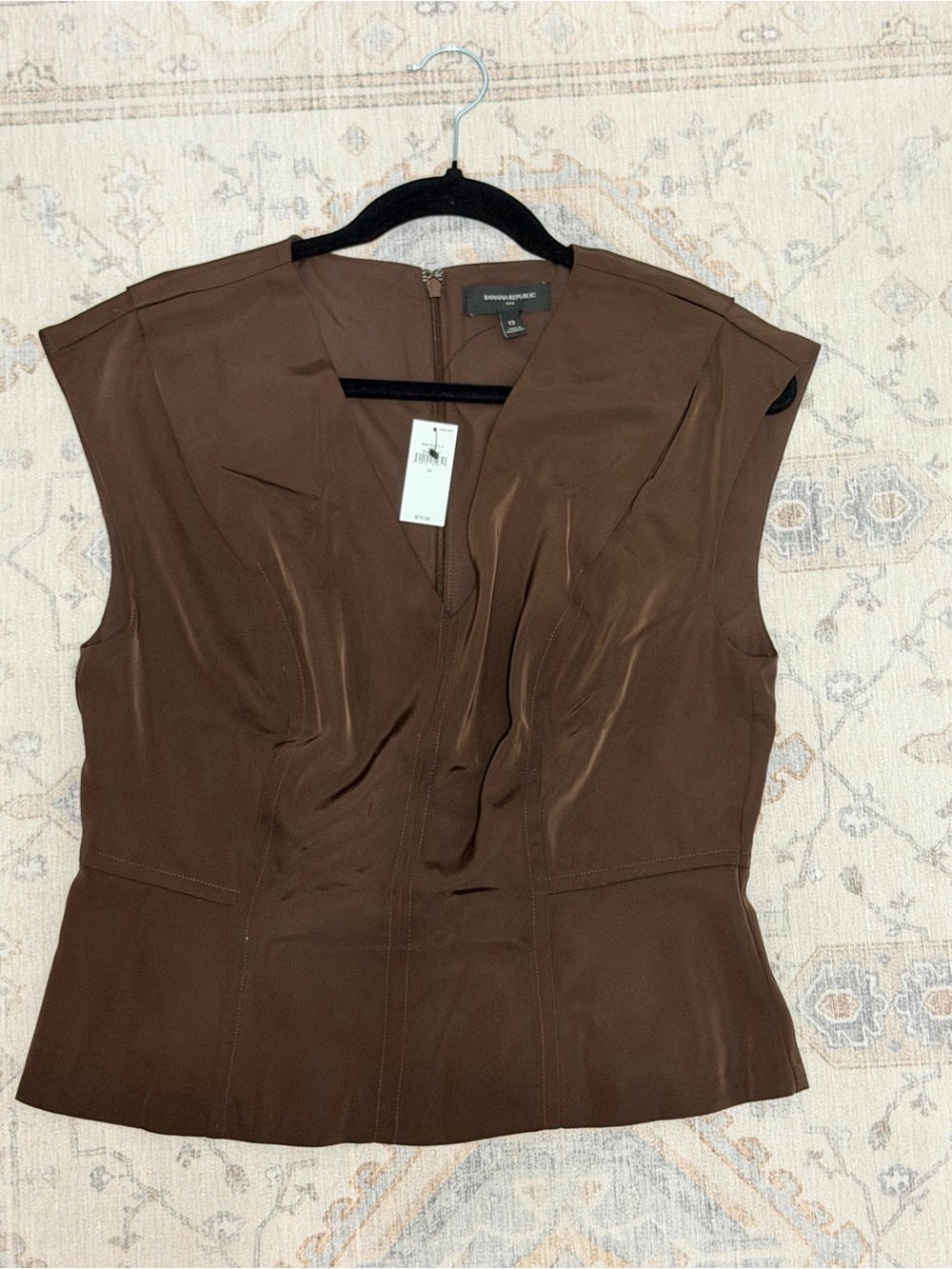 Banana Republic Factory Brown Cap-Sleeve Peplum Top